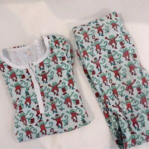 Roller Rabbit Red and Green Monkey Print Pajama Set Christmas